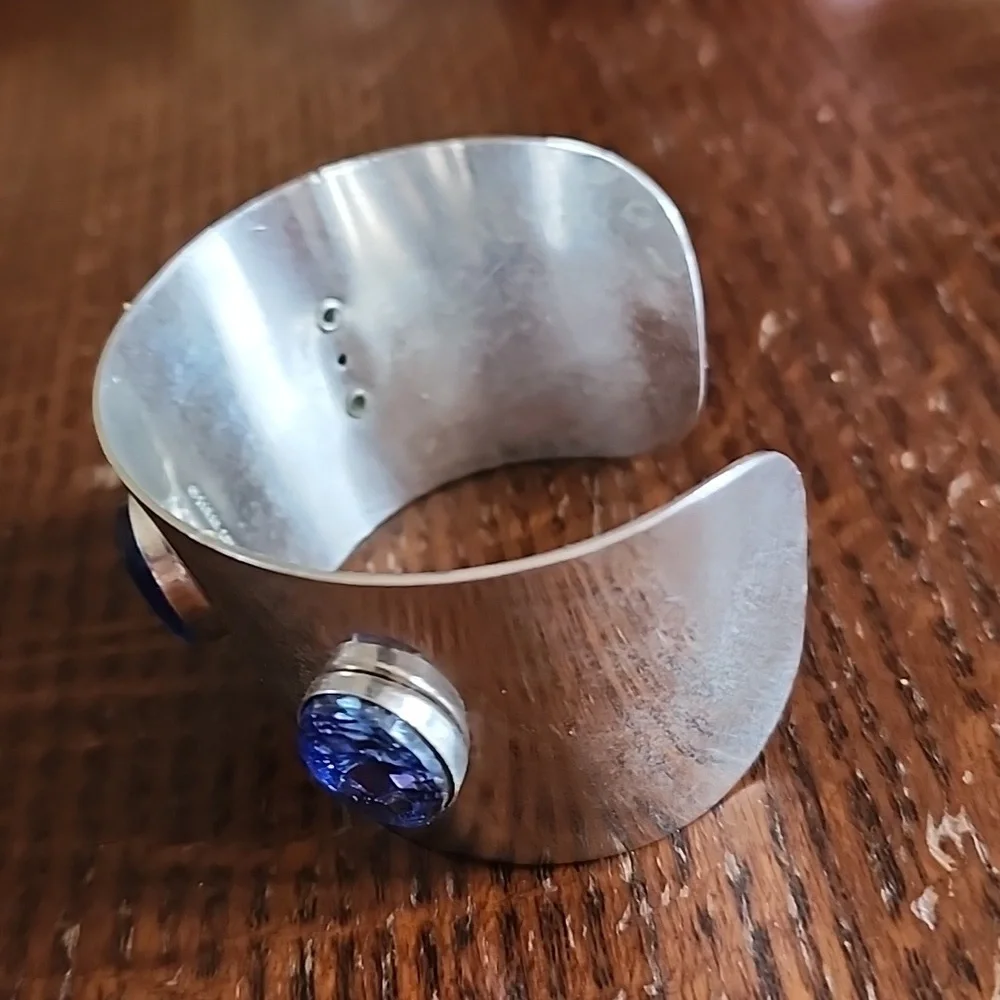 Bracelet 70's Sarah Coventry silver adjustable metal with blue stones jewelry - Picture 3 of 5